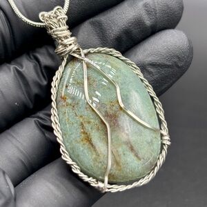 Gemstone Pendant Chrysoprase Stone Handmade Necklace Wire Wrap Sterling Silver